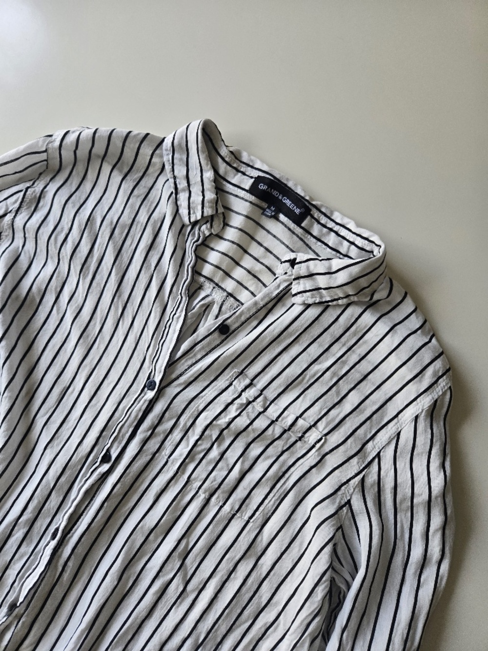 Grand & Greene Striped White/Black Button-Down Shirt - Picture 5 of 13